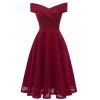 Off Shoulder Lace A Line Dress - RED WINE 2XL