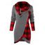 Plaid Panel Cowl Neck Tulip Front T-shirt - RED WINE M