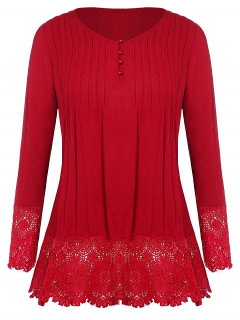 Button Detail Lace Panel Lantern Sleeve Blouse Button Detail Lace Panel Lantern Sleeve Blouse