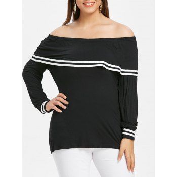 

Plus Size Contrast Trim Off The Shoulder T-shirt, Black