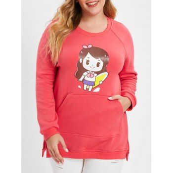 

Plus Size Kangaroo Pocket Printed Sweatshirt, Bean red