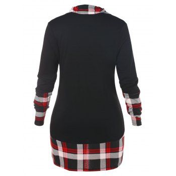 

Plus Size Plaid Panel Buttons Long Sleeves Tee, Multicolor