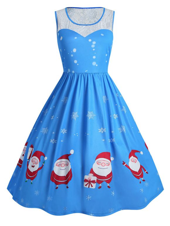 Robe de Noël Panneau en Dentelle Père Noël de Grande Taille - Ciel Bleu Foncé 4X