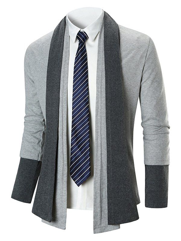 

Color Block Faux Twinset Cardigan, Light gray