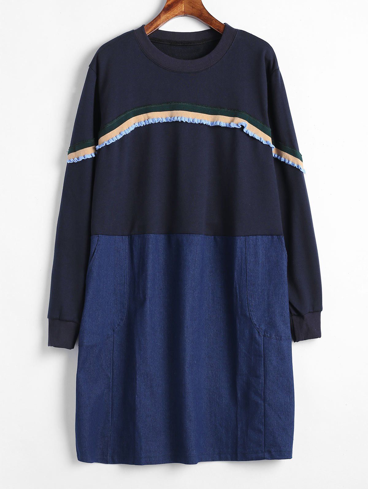 

Plus Size Long Sleeves Panel Dress with Lettuces, Multi