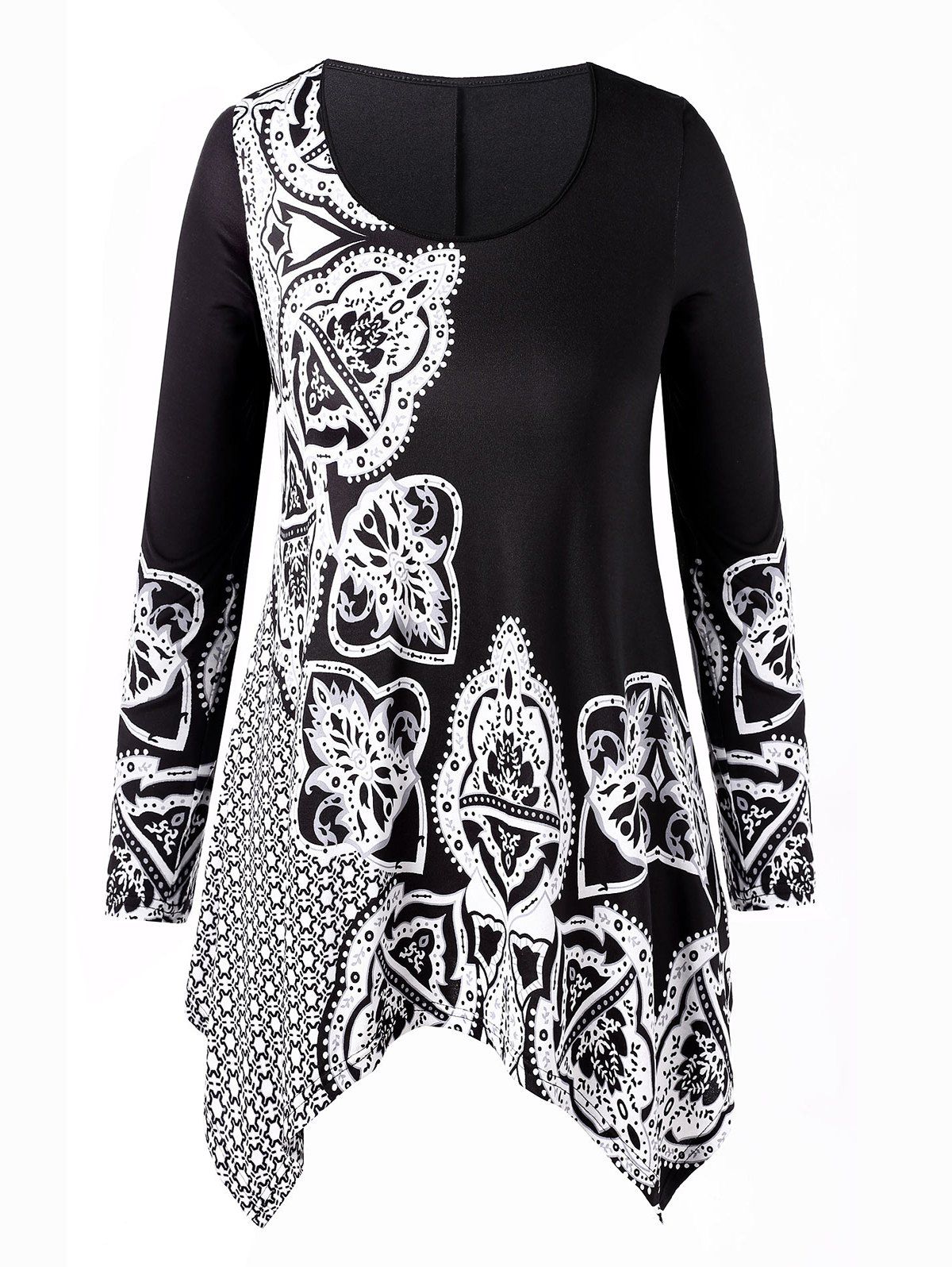 

Long Sleeve Plus Size Printed Plain T-shirt, Black