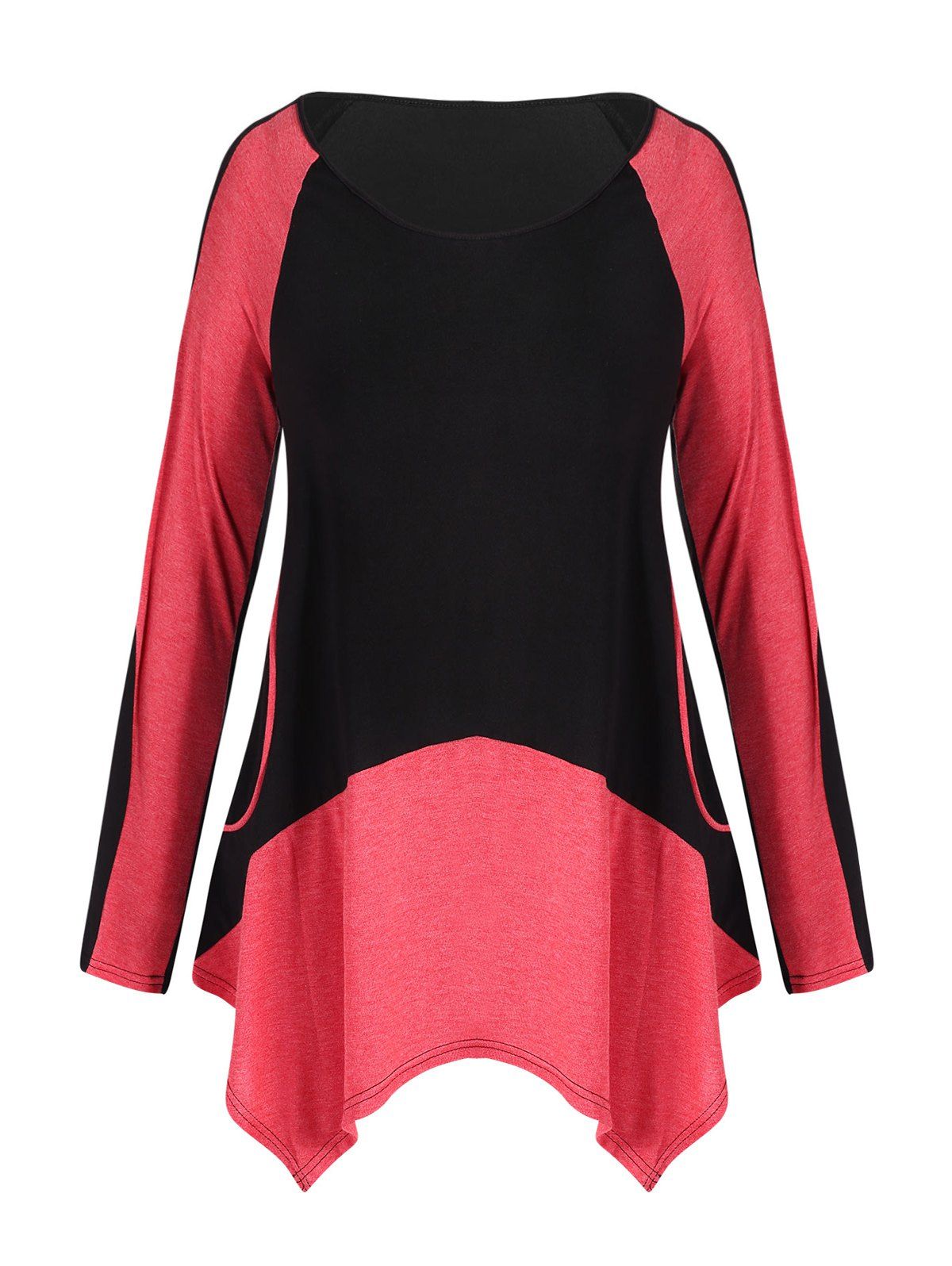 

Color Block Plus Size Asymmetrical T-shirt, Black
