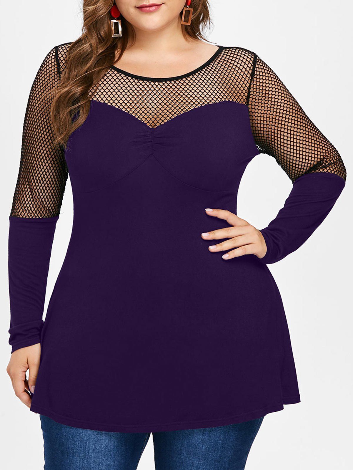 

Plus Size Tunic Fishnet Insert Tee, Purple iris