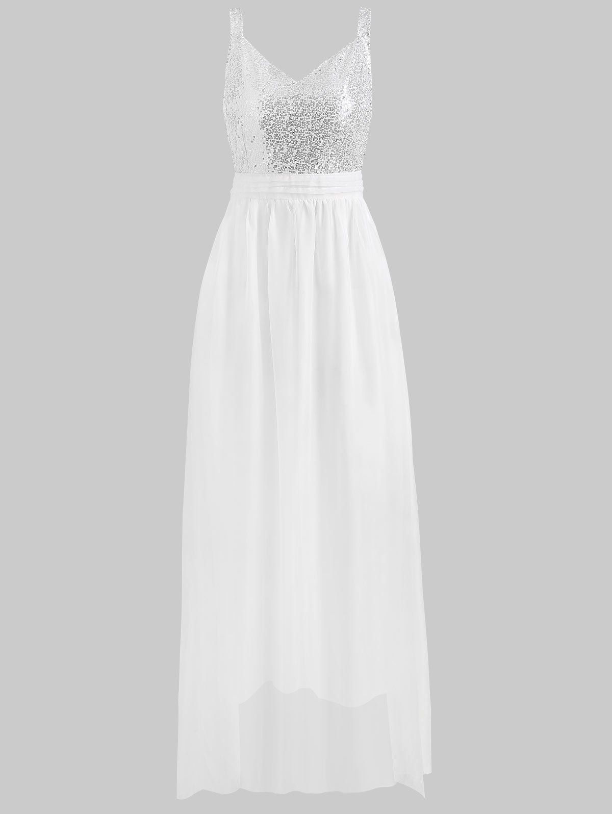 

Sequin Panel Maxi Prom Dress, White