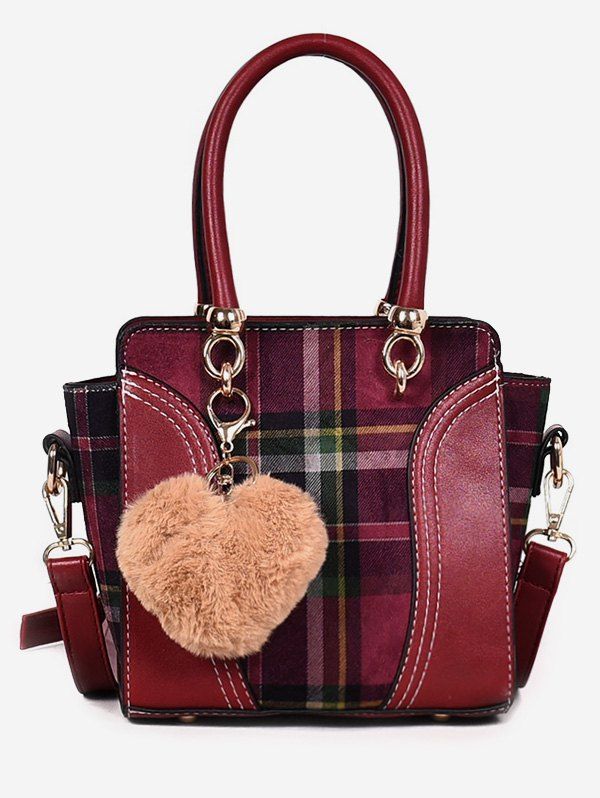 

Plaid Pattern Heart Pendant Handbag, Red