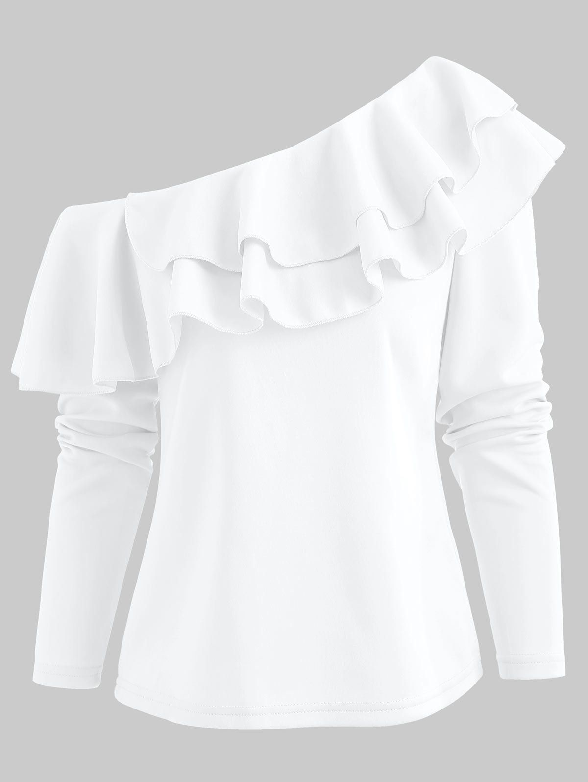 

One Shoulder Flounced T Shirt, White