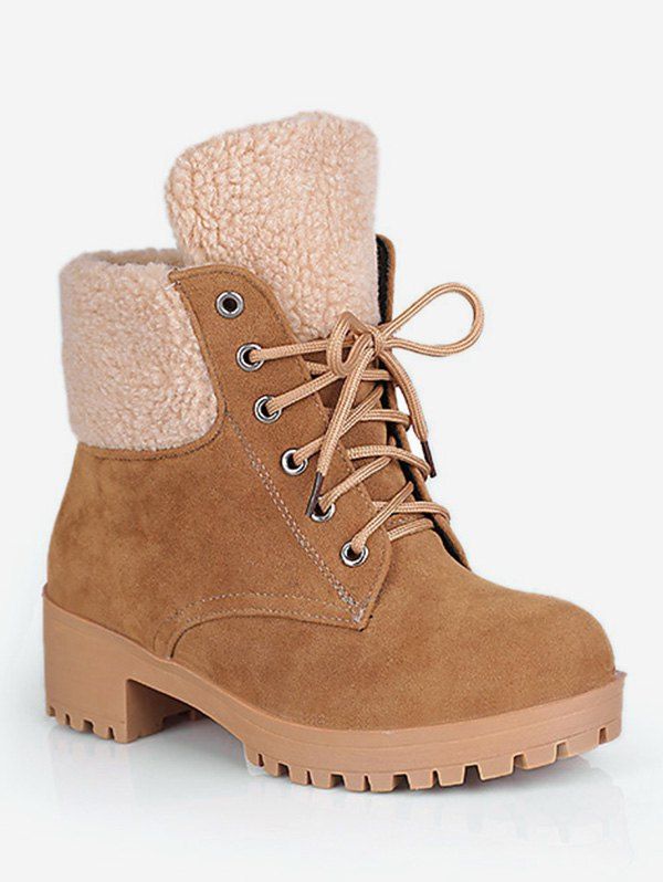 

Plus Size Faux Fur Trim Lacing Ankle Boots, Camel brown