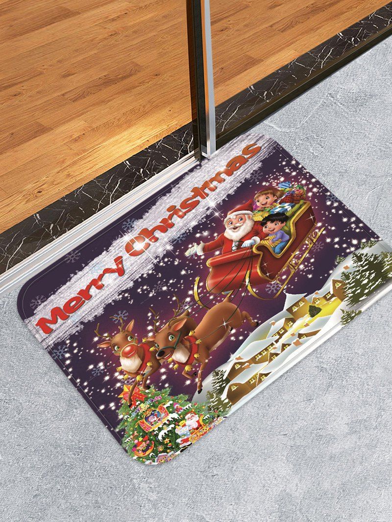 

Merry Christmas Deer Gift Printed Decorative Floor Mat, Deep blue