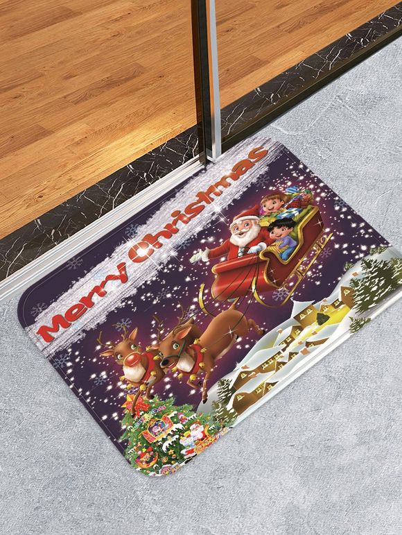 Tapis de Sol Joyeux Noël Décoratif Cerf et Cadeau Imprimés - Bleu profond W16 X L47 INCH