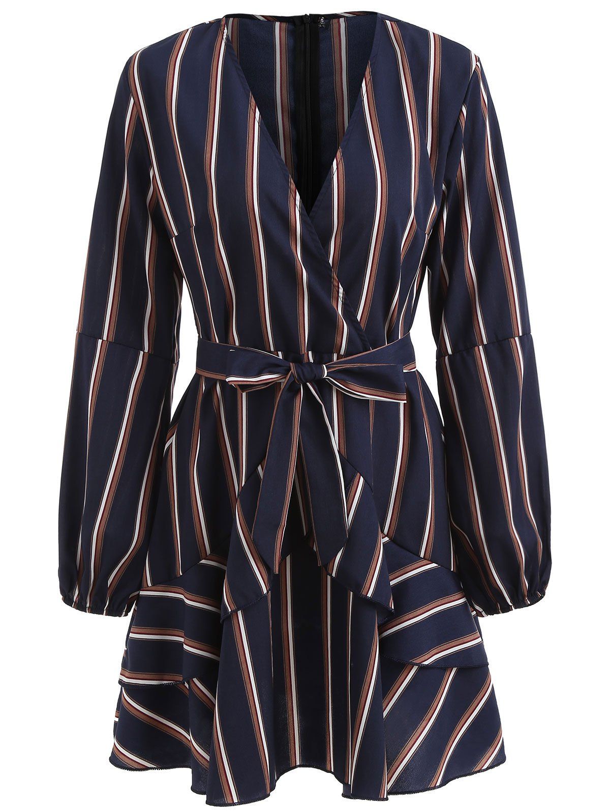 

Striped Flounced Belted Mini Dress, Multi