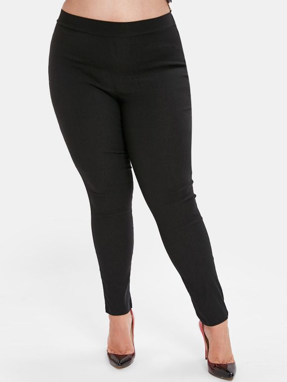 Pantalon avec Poches en Arrière de Grande Taille à Taille Elastique - Noir 3X