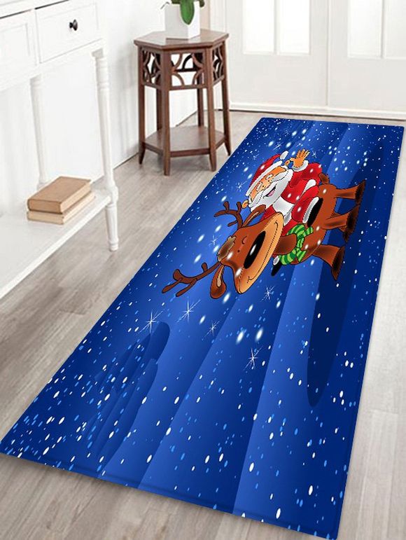 Tapis de Sol Décoratif Père Noël et Cerf Imprimés - Bleu Myrtille W16 X L47 INCH