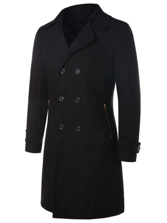 Manteau Long à Double Boutonnage à Col Revers - Noir XL