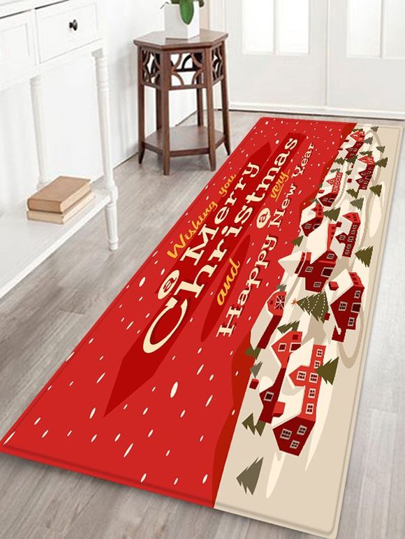 Tapis de Sol de Noël Décoratif Happy New Year et Merry Christmas Imprimés - Rouge W16 X L47 INCH