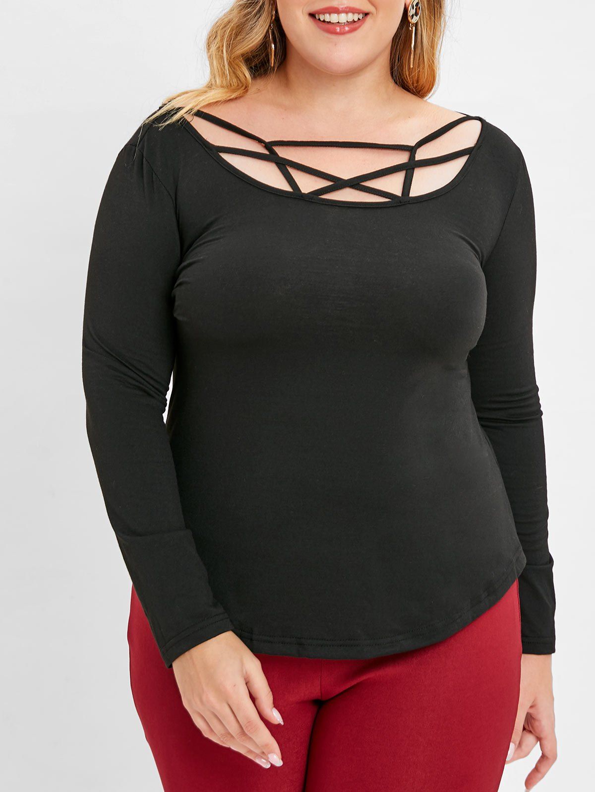 

Plus Size Caged Long Sleeve T-shirt, Black