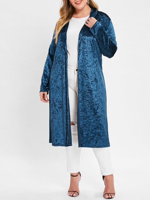 Manteau Long de Grande Taille en Velours - Bleu 1X