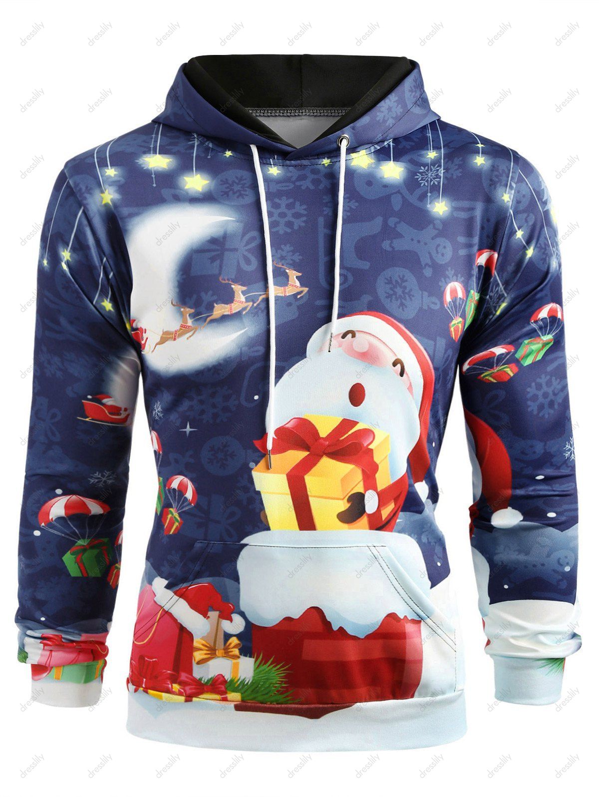 [35% OFF] 2021 Night Santa Claus Gift Print Pullover Hoodie In DARK ...