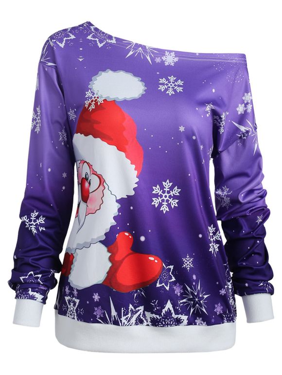 Sweat-shirt Père Noël et Flocon de Neige Imprimé - Iris Pourpre S