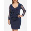 Robe Moulante Plissée Panneau en Dentelle de Grande Taille - Bleu de Minuit 4X
