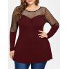 T-shirt Tunique en Résille Insérée de Grande Taille - Rouge Vineux 3X