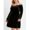 Robe Panneau en Dentelle à Epaule Dénudée Grande Taille en Velours - Noir 1X