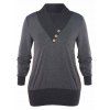 T-shirt Contrasté de Grande Taille à Col Châle - Gris fumée L