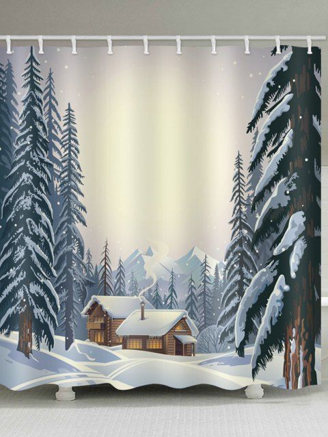 Log Cabin Tree Printed Shower Curtain