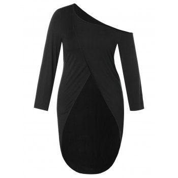 

Plus Size One Shoulder Skew Collar Asymmetrical Top, Black