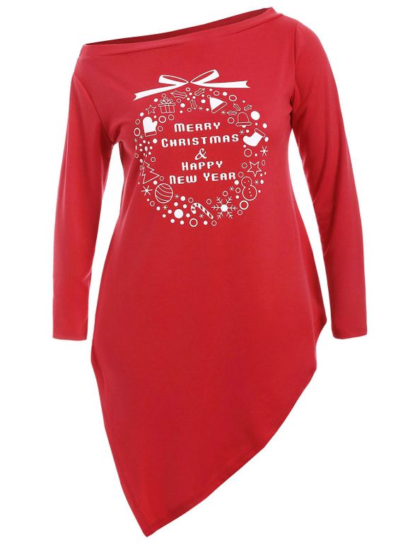 T-shirt Long à Motif de Noël - Rouge XL