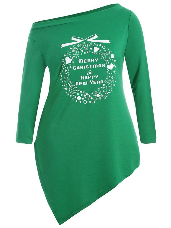 T-shirt Long à Motif de Noël - Vert 5XL