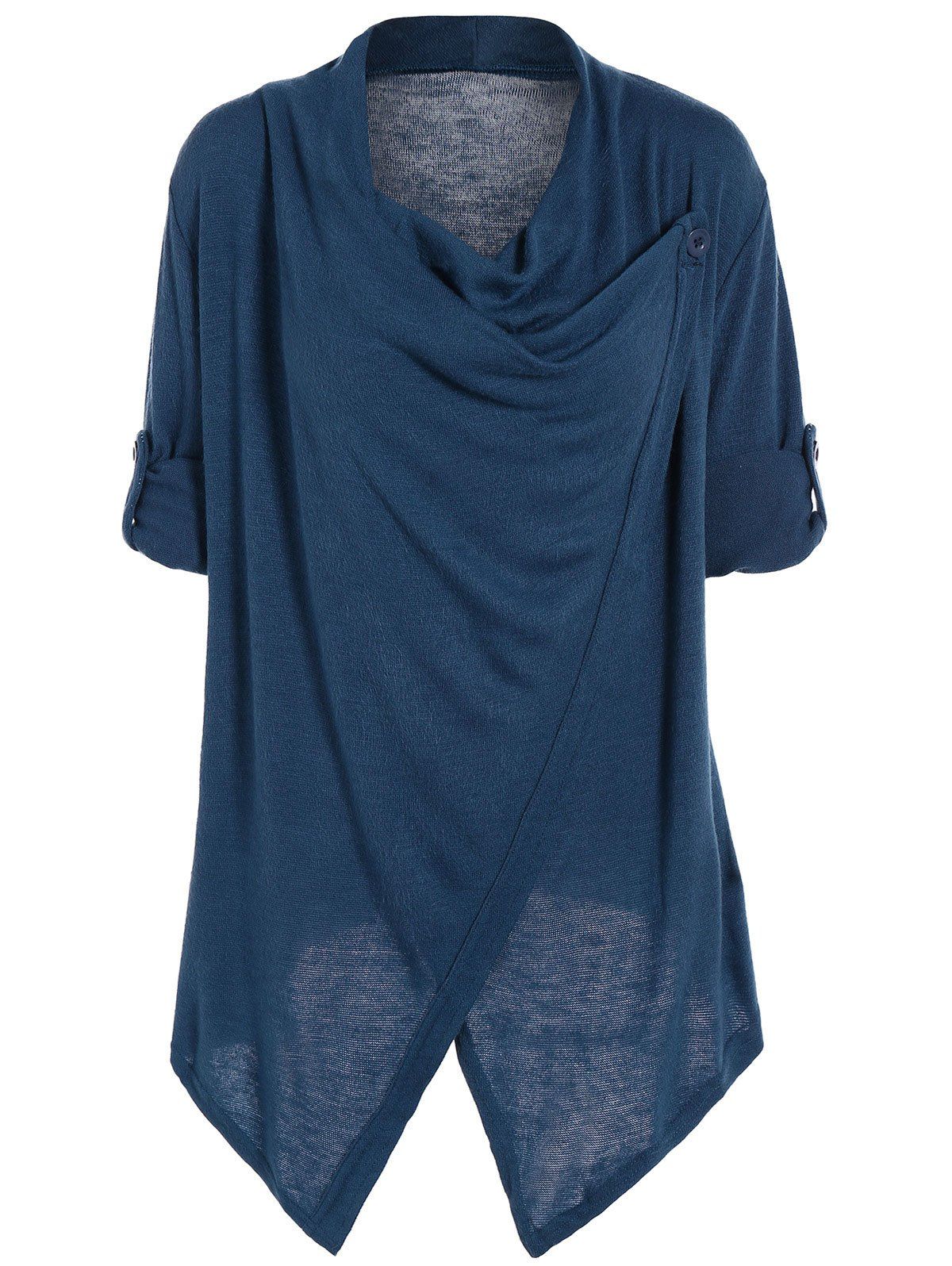 

Slit Knitted Cowl Neck Asymmetric Tops, Blue