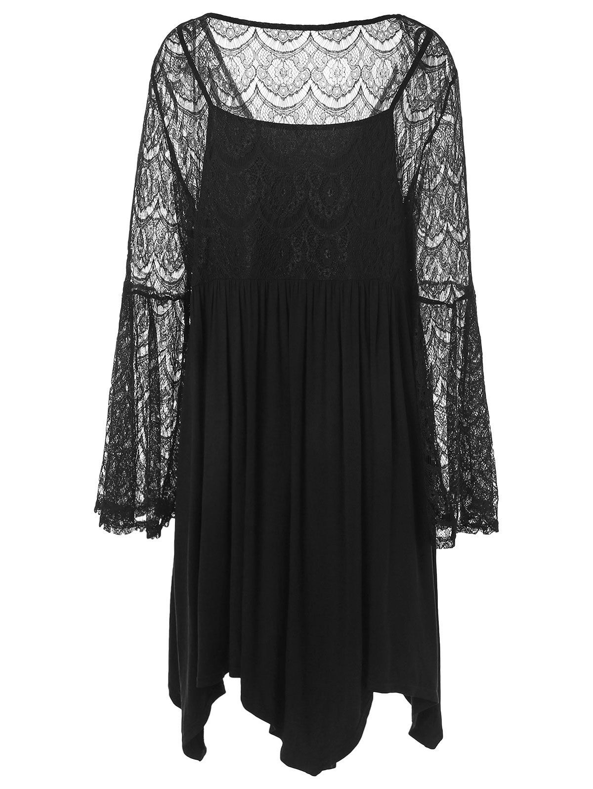 [31% OFF] 2021 Plus Size Plunging Neckline Bell Sleeve Lace Insert ...
