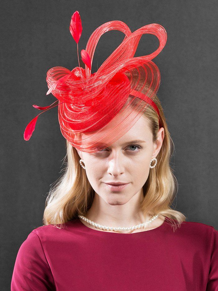 

Solid Color Feather Cocktail Hat, Red