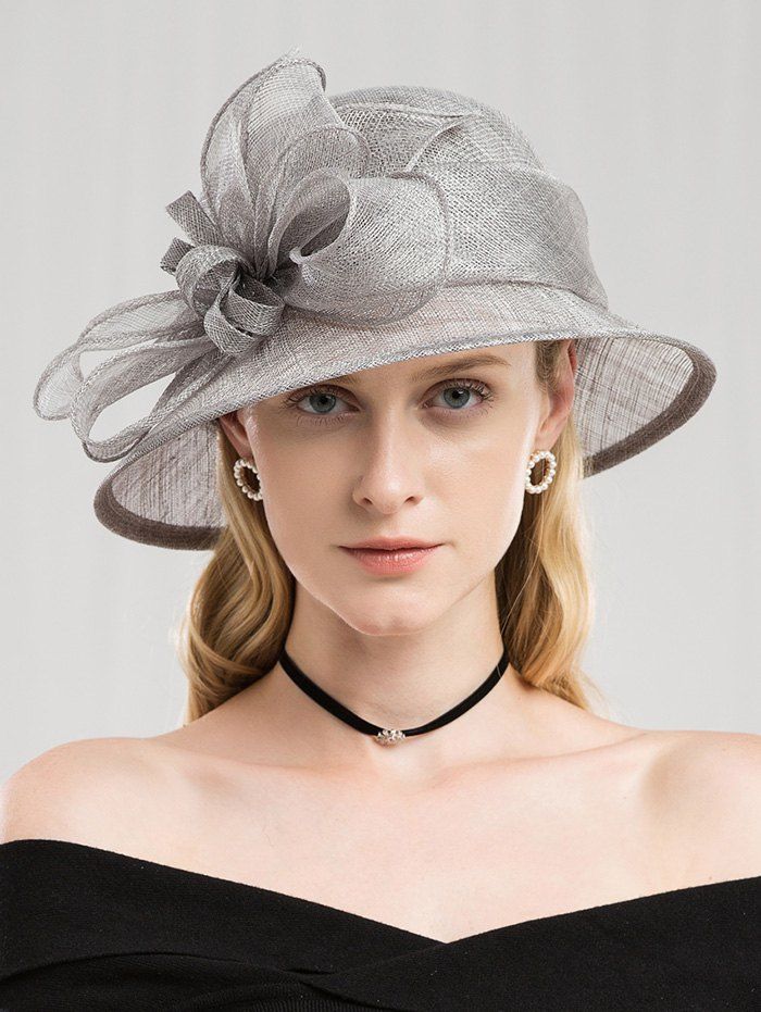 

Floral Solid Color Elegant Hat, Platinum