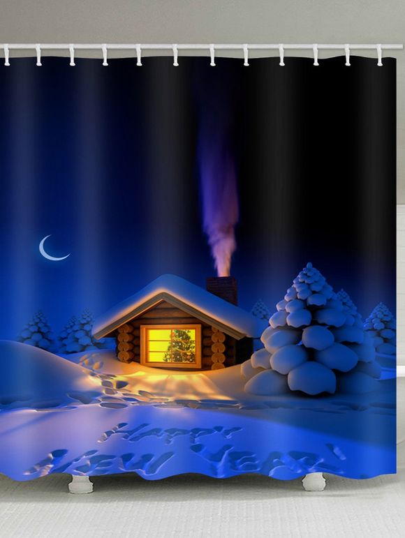 Rideau de Douche de Noël Imperméable Neige et Lumière Imprimés - multicolor W71 X L71 INCH