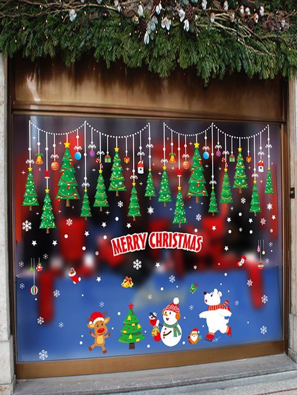 Autocollant Mural de Noël Motif de Sapin et de Cadeau Amovible - Vert Pin 