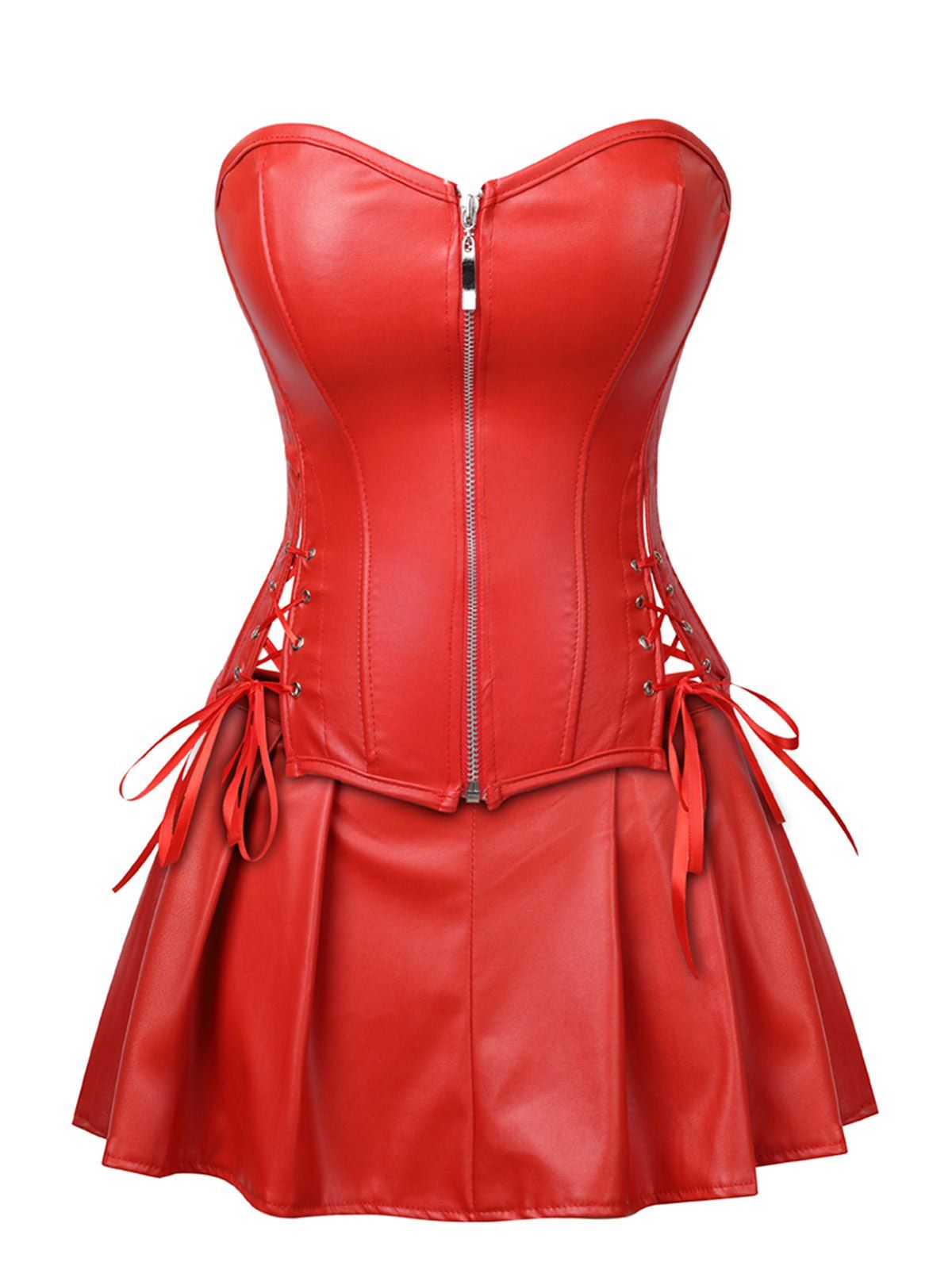 Off Plus Size Strapless Lace Up Corset With Mini Skirt In Red Dresslily