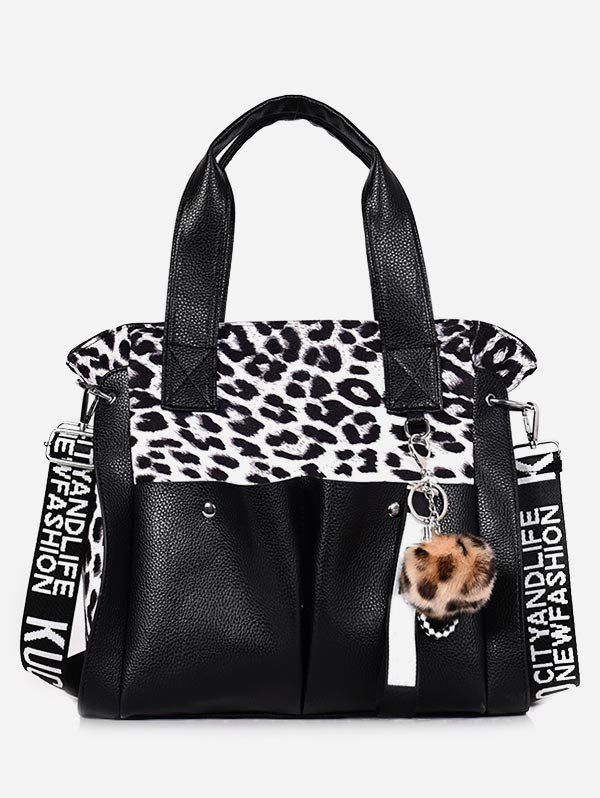 

Leopard Print Artificial Fluffy Ball Handbag, Black