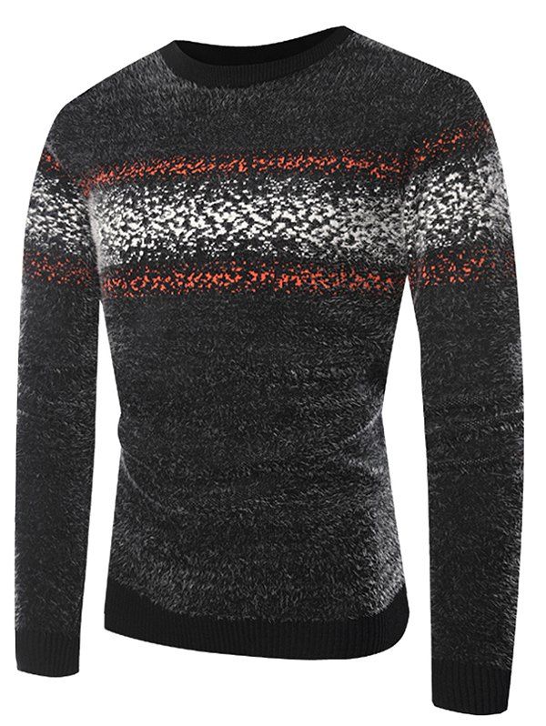 

Contrast Color Plush Pullover Sweater, Black