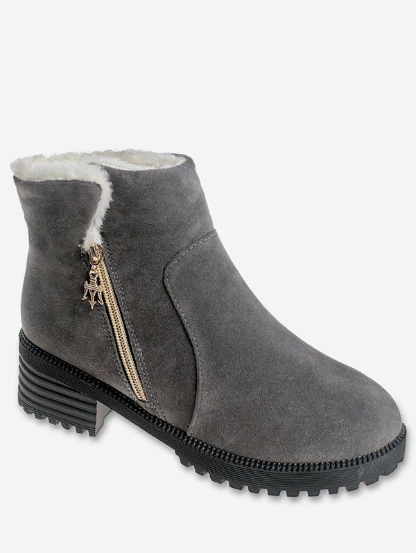 

Side Zip Plush Suede Ankle Boots, Gray
