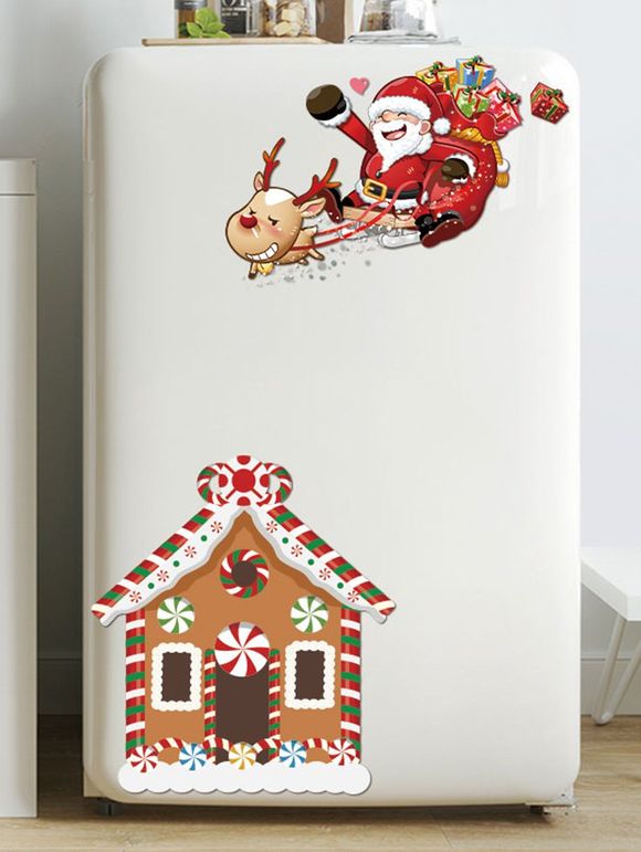 Autocollant Mural de Noël Père Noël Cerf et Maison Amovible - Rouge Lave 