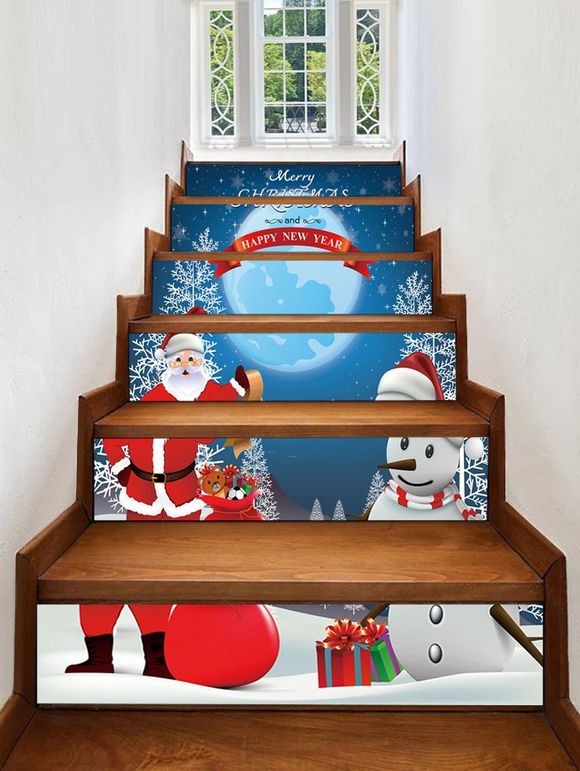 Autocollant d'Escalier Père Noël et Bonhomme de Neige - multicolor 6PCS X 39 X 7 INCH( NO FRAME )