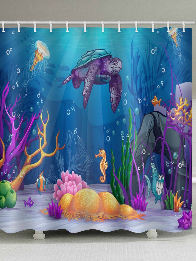 

Cartoon Underwater Print Waterproof Bathroom Shower Curtain, Multi