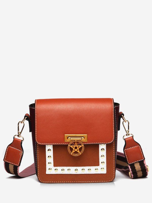 

Rivet Star Pattern Crossbody Bag, Brown