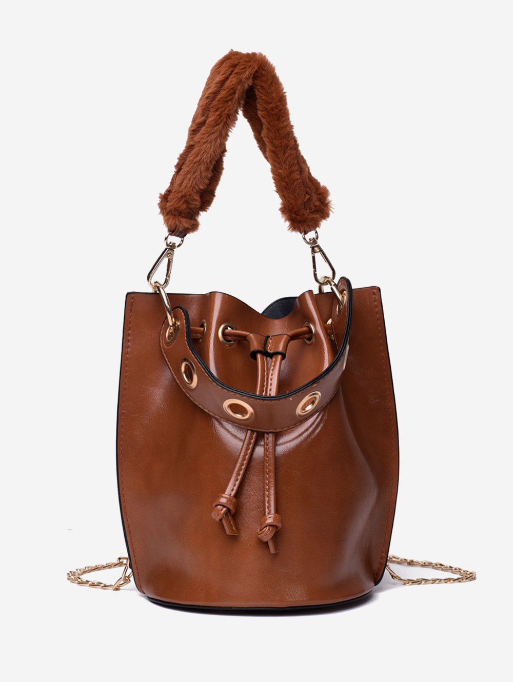

String Design Bucket Handbag, Brown
